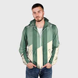 Ветровка с капюшоном мужская Зеленые полосы, цвет: 3D-белый — фото 2