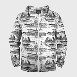 Ветровка с капюшоном мужская Питер и корюшка, цвет: 3D-белый