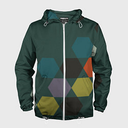 Ветровка с капюшоном мужская Кластер зеленая ночь, цвет: 3D-белый