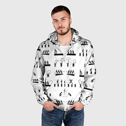 Ветровка с капюшоном мужская Силуэты игры в кальмара на белом фоне, цвет: 3D-белый — фото 2