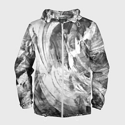 Ветровка с капюшоном мужская Абстракция - grey and white swirls, цвет: 3D-белый