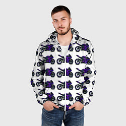 Ветровка с капюшоном мужская Motorcycle purple gloss, цвет: 3D-белый — фото 2