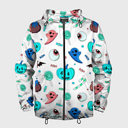 Ветровка с капюшоном мужская Halloween light blue pumpkin, цвет: 3D-черный