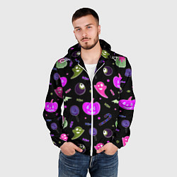 Ветровка с капюшоном мужская Halloween pink black pumpkin, цвет: 3D-белый — фото 2