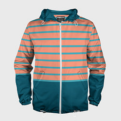 Ветровка с капюшоном мужская Полосатый мандариновый морской рассвет с однотоном, цвет: 3D-белый