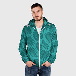 Ветровка с капюшоном мужская Тропические листья - паттерн, цвет: 3D-белый — фото 2