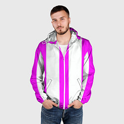 Ветровка с капюшоном мужская Color white pink lines, цвет: 3D-белый — фото 2