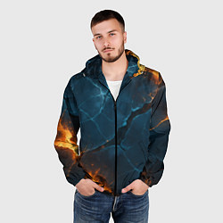 Ветровка с капюшоном мужская Разлом плит с огнем, цвет: 3D-черный — фото 2