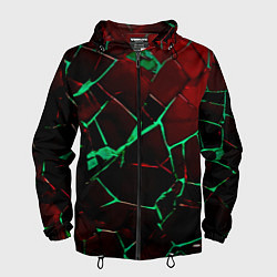 Ветровка с капюшоном мужская Битые плиты тёмно-красный с зелёным, цвет: 3D-черный