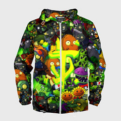 Ветровка с капюшоном мужская Растения против зомби x Дум лого, цвет: 3D-белый