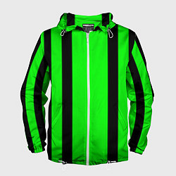 Ветровка с капюшоном мужская Color black and green stripes, цвет: 3D-белый