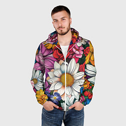 Ветровка с капюшоном мужская Крупные цветы, цвет: 3D-белый — фото 2