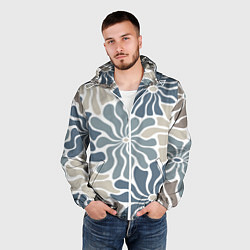 Ветровка с капюшоном мужская Цветы blue and beige pattern, цвет: 3D-белый — фото 2