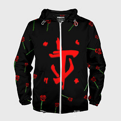 Ветровка с капюшоном мужская Doom rose pattern, цвет: 3D-белый