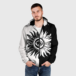 Ветровка с капюшоном мужская Солнце черно-белое, цвет: 3D-черный — фото 2