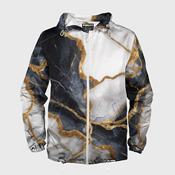 Ветровка с капюшоном мужская Мрамор белый и черный с золотом, цвет: 3D-белый