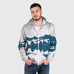 Ветровка с капюшоном мужская Лес и озеро, цвет: 3D-белый — фото 2