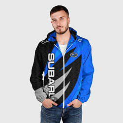 Ветровка с капюшоном мужская Subaru - синий, цвет: 3D-белый — фото 2