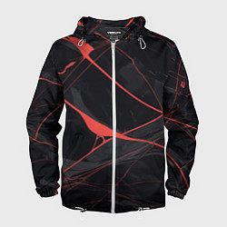 Ветровка с капюшоном мужская Текстура мрамора с красными полосками, цвет: 3D-белый