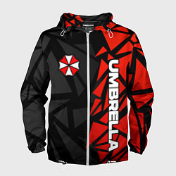 Ветровка с капюшоном мужская Umbrella corp - красные фрагменты, цвет: 3D-белый