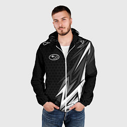 Ветровка с капюшоном мужская Subaru - монохромный черный, цвет: 3D-белый — фото 2