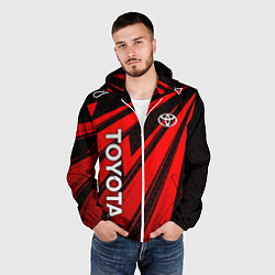 Ветровка с капюшоном мужская Тойота - красные полосы, цвет: 3D-белый — фото 2