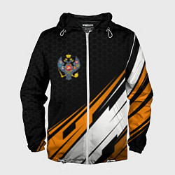 Ветровка с капюшоном мужская Российская империя - оранжевый спорт, цвет: 3D-белый