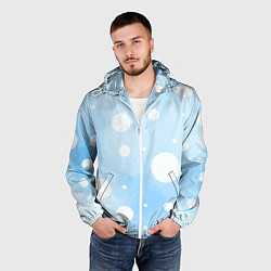 Ветровка с капюшоном мужская Белые круги на голубом фоне, AI, цвет: 3D-белый — фото 2