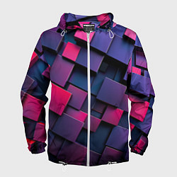 Ветровка с капюшоном мужская Неоновые квадраты, цвет: 3D-белый