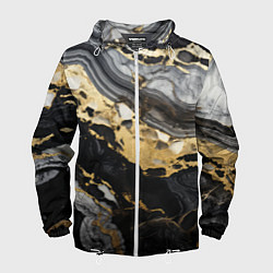 Ветровка с капюшоном мужская Черный серый золотой мрамор, цвет: 3D-белый