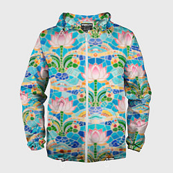 Мужская ветровка Белый лотос декоративный и волны