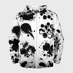 Ветровка с капюшоном мужская Чёрно-белые кляксы - абстракция, цвет: 3D-белый