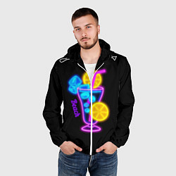 Ветровка с капюшоном мужская Night beach, цвет: 3D-белый — фото 2