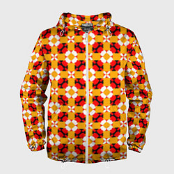 Ветровка с капюшоном мужская Цветочная геометрия красно-желтая, цвет: 3D-белый