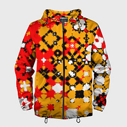 Ветровка с капюшоном мужская Красно-желтая геометрическая абстракция, цвет: 3D-черный