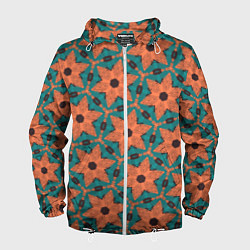 Ветровка с капюшоном мужская Оранжевые звезды, цвет: 3D-белый