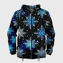 Ветровка с капюшоном мужская Стилизованный чёрно-синий со снежинками, цвет: 3D-черный