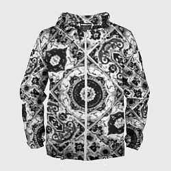 Ветровка с капюшоном мужская Узоры калейдоскопа черно-белые, цвет: 3D-белый