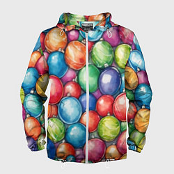 Ветровка с капюшоном мужская Россыпь новогодних шаров, цвет: 3D-белый