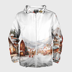 Ветровка с капюшоном мужская Новогодняя улица, цвет: 3D-белый