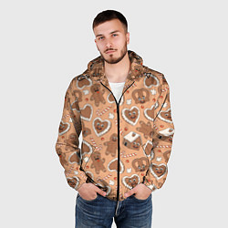 Ветровка с капюшоном мужская Паттерн с новогодним печеньем, цвет: 3D-черный — фото 2