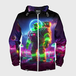 Ветровка с капюшоном мужская Космонавт Шрук в неоновом скафандре на загадочной, цвет: 3D-белый