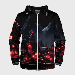 Ветровка с капюшоном мужская Новогодняя ночь и красные гирлянды, цвет: 3D-белый