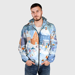 Ветровка с капюшоном мужская Предновогодний день во дворе, цвет: 3D-черный — фото 2