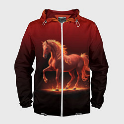 Ветровка с капюшоном мужская Узор с конем огнем, цвет: 3D-белый