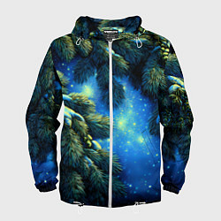 Ветровка с капюшоном мужская Новогодние ветки елки, цвет: 3D-белый