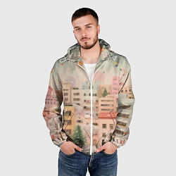 Ветровка с капюшоном мужская Объемный новогодний город, цвет: 3D-белый — фото 2