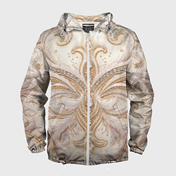 Ветровка с капюшоном мужская Перламутровый орнамент с перьями, цвет: 3D-белый
