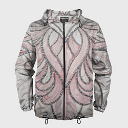 Мужская ветровка Нежно розовый орнамент из перьев