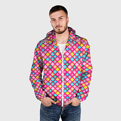 Ветровка с капюшоном мужская Разноцветный цветочный узор ретро, цвет: 3D-белый — фото 2